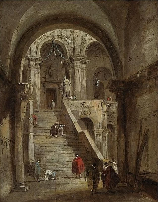 Cortile del Palazzo Ducale con la Scala dei Giganti, vista attraverso l'Arco Foscari